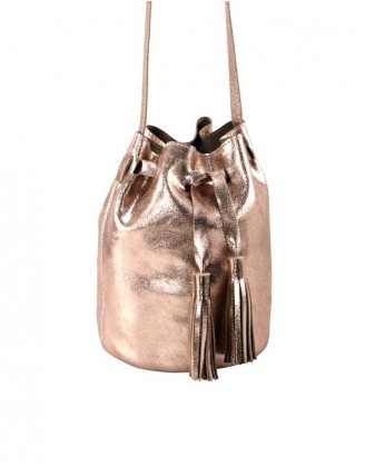 Kožená kabelka so strapcami Heine, ružovo-zlatej farby
