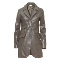 CLASS INTERNATIONAL kabát z nappa kože, sivobéžový