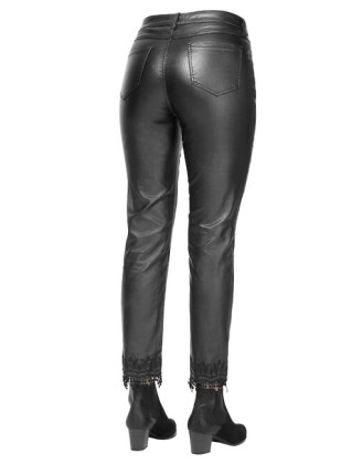 Nohavice z imitácie kože s čipkou Linea Tesini, čierne