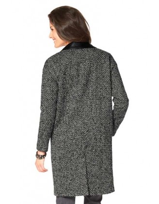 Buklé kabát s lemovaním imitácie kože Aniston, čierno- biely