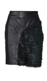Kožená sukňa s umelou kožušinou , čierna