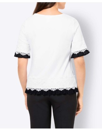 Džersejové tričko s čipkou Création L, bielo-čierna