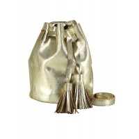 Kožená kabelka so strapcami Heine, zlatej farby
