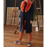 Heine buklé kabát s golierom z umelej kožušiny, modro-oranžový