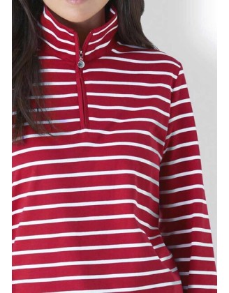 Bavlnené pruhované tričko so zipsom Création L Premium, červenáá