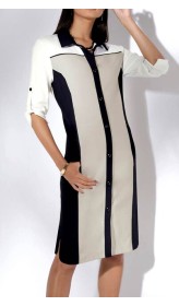 Košeľové džersejové šaty s kontrastnými detailmi Création L, čierno-pieskové