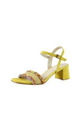 Kožené sandále s farebným strapcovým pásom Heine, žlté