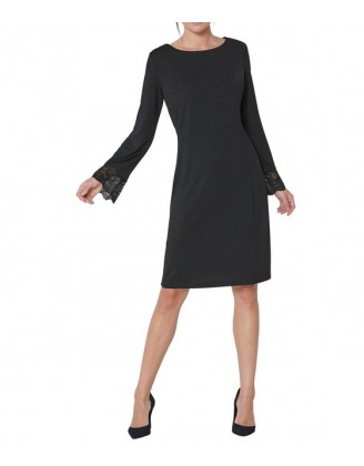 Création L Premium džersejové šaty s čipkou, čierna