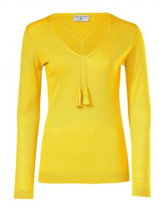Jemný pletený sveter so strapcami, žltá