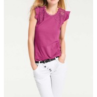 Džersejové tričko s háčkovanou čipkou Heine B.C., ružové