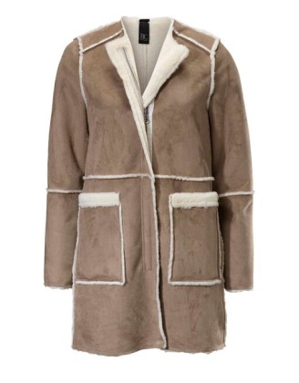 Kožušinový obojstranný kabát, karamelovo-krémový