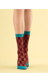 FIORE silonkové ponožky CHECK TWICE 20 den, hrdzavočerveno-tyrkysová