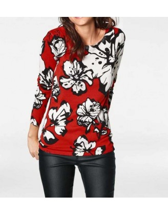 Jemný pletený sveter s kvetinovou potlačou Heine, červeno-biela