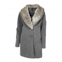 Sivý vlnený kabát s kožušinou HEINE - B.C.
