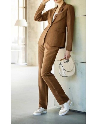 Ľanovo-lyocellový nohavicový kostým Rick Cardona, hnedý