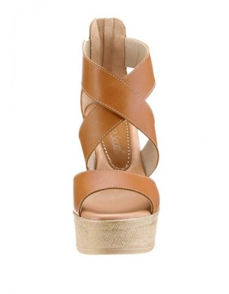 Kožené klinové sandále Laura Scott, hnedé