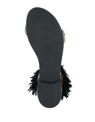 Kožené sandále s korálkami Heine, čierne