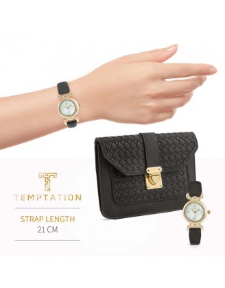 Hodinky + kabelka Temptation, čierno-zlatá