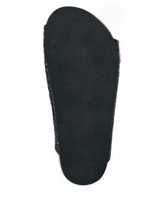 Čierne trblietavé šľapky s kožušinou