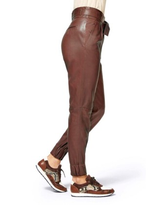 Kožené nohavice nappa s opaskom Rick Cardona, červeno-hnedé