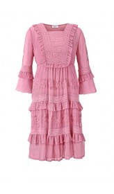 Čipkované šaty s volánmi Heine, ružová
