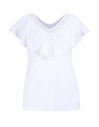 Džersejové tričko s čipkou Création L, biela