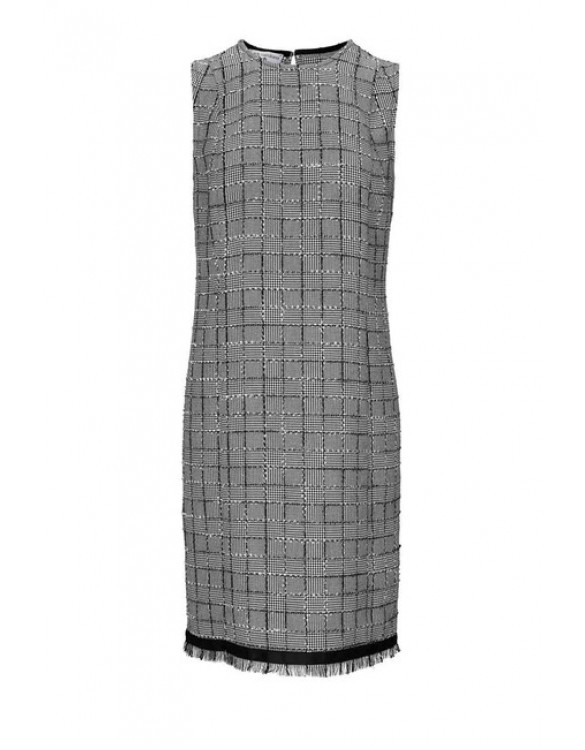 Pepitové púzdrové šaty, čierno-biela