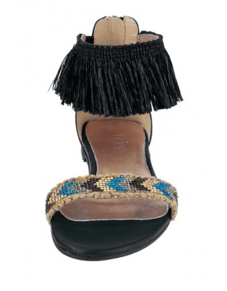 Kožené sandále s korálkami Heine, čierne