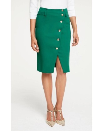 Ashley Brooke sukňa s asymetrickou gombíkovou légou, zelená