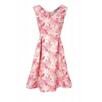 Žakarové šaty s kvetinovým vzorom, krémovo-ružové