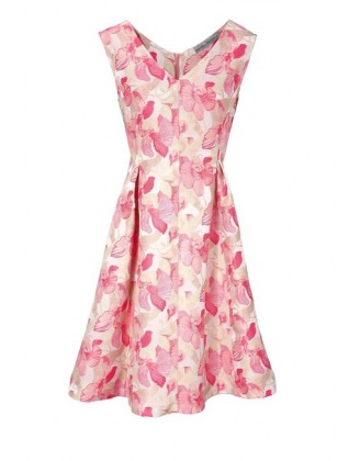 Žakarové šaty s kvetinovým vzorom, krémovo-ružové