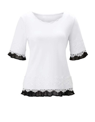 Džersejové tričko s čipkou Création L, bielo-čierna