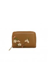 FABLE peňaženka s vyšívanými kvetmi - hnedá