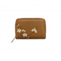 FABLE peňaženka s vyšívanými kvetmi - hnedá