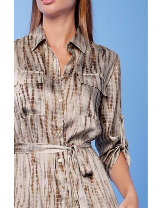 Košeľové maxi šaty s potlačou Rick Cardona, pieskovo-hnedá