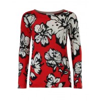 Jemný pletený sveter s kvetinovou potlačou Heine, červeno-biela