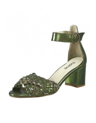 Sandále s pletenými remienkami Heine, zelená metalíza