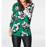 Jemný pletený sveter s kvetinovou potlačou Heine, zeleno-biela