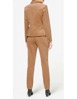 Menčestrový nohavicový kostým Linea Tesini, hnedý