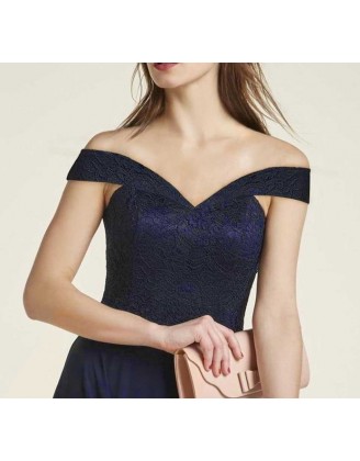 Korzetové šifónové čipkované šaty Heine, polnočná modrá