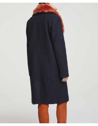 Heine buklé kabát s golierom z umelej kožušiny, modro-oranžový