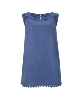 Ľanové šaty s makramé čipkou Linea Tesini, modrá