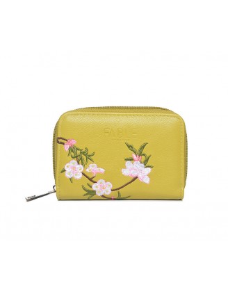 FABLE peňaženka vyšívaná kvetmi - olivovozelená