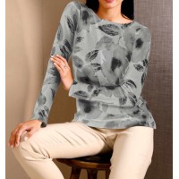 Kašmírový sveter s kvetovanou potlačou Création L Premium, svetlošedý