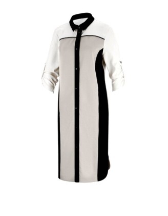 Košeľové džersejové šaty s kontrastnými detailmi Création L, čierno-pieskové