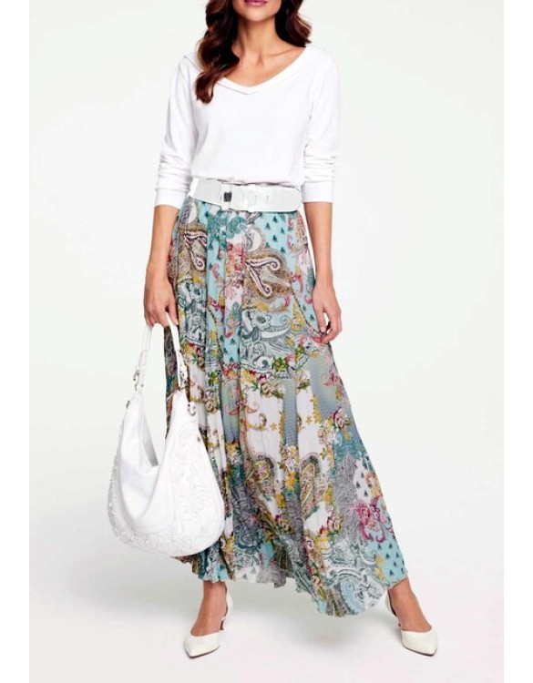 Maxi sukňa s potlačou kvetov a paisley Linea Tesini, farebná