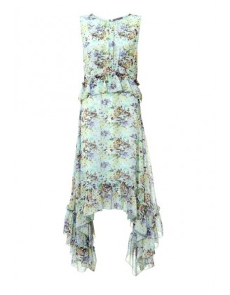 Asymetrické šaty s kvetovanou potlačou, mätové