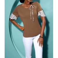 Džersejové tričko s volánmi Création L, karamelovej farby