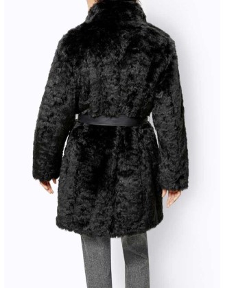 Kabát z umelej kožušiny s opaskom Mainpol, čierna