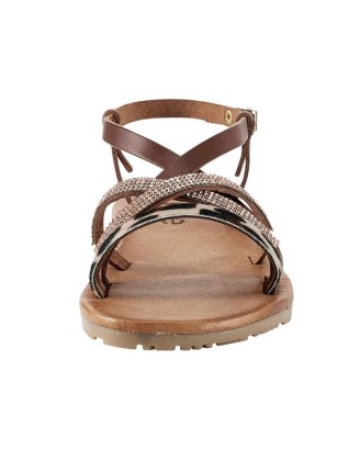 Kožené sandále so štrasom Heine, koňaková